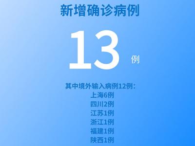 國家衛健委：5月25日新增新冠肺炎確診病例13例其中本土病例1例
