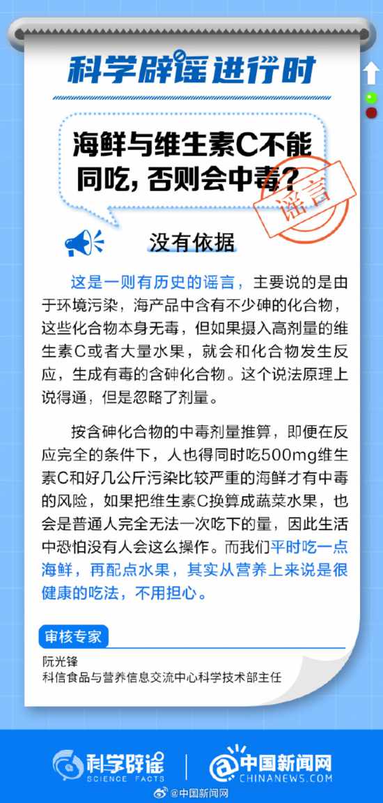 海鮮與維生素C不能同吃，否則會中毒？