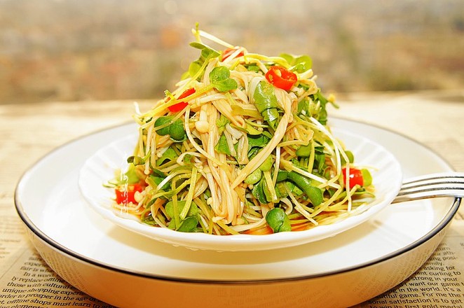 涼拌金針菇蘿卜苗的做法-酸甜味拌菜譜-易網健康養生網 涼拌金針菇蘿卜苗的做法-酸甜味拌菜譜