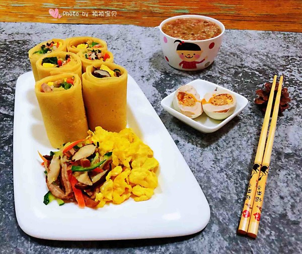 雞蛋時蔬煎餅卷的做法-咸鮮味炒菜譜