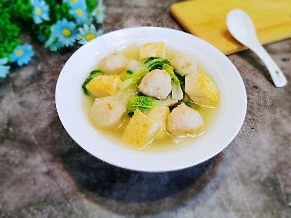 墨魚(yú)丸小油菜豆腐湯的做法-咸鮮味煮菜譜