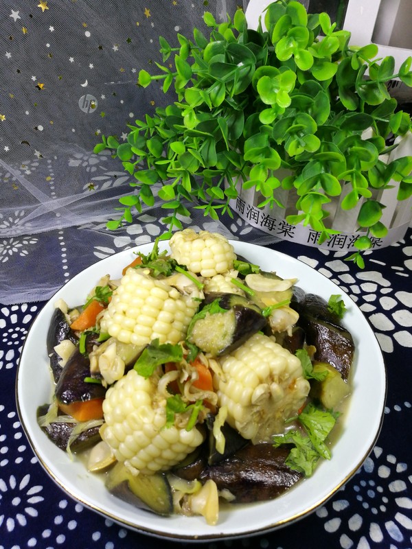 茄子花蜆子燴玉米的做法-家常味燴菜譜