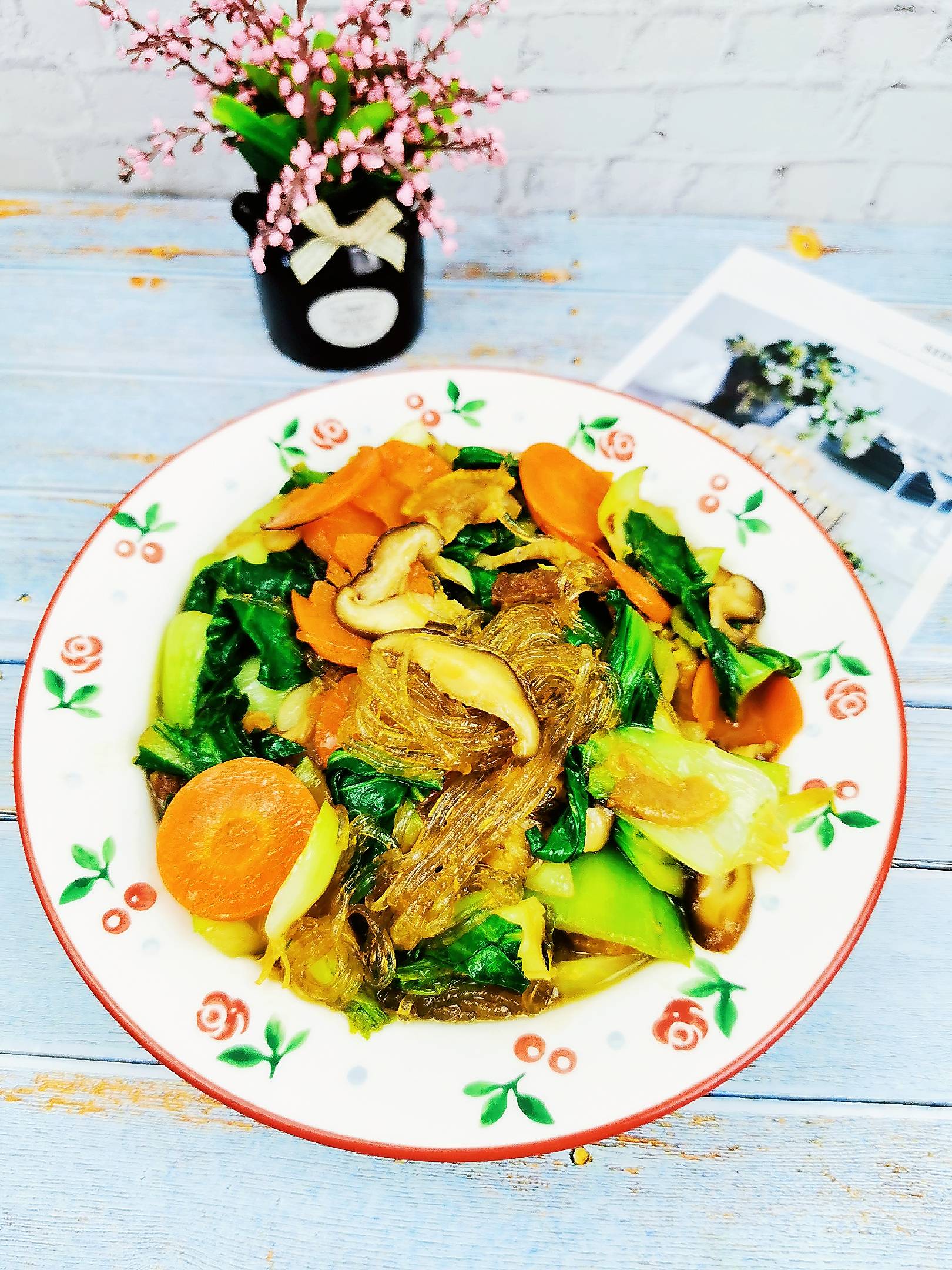 油菜炒粉絲的做法-咸鮮味炒菜譜