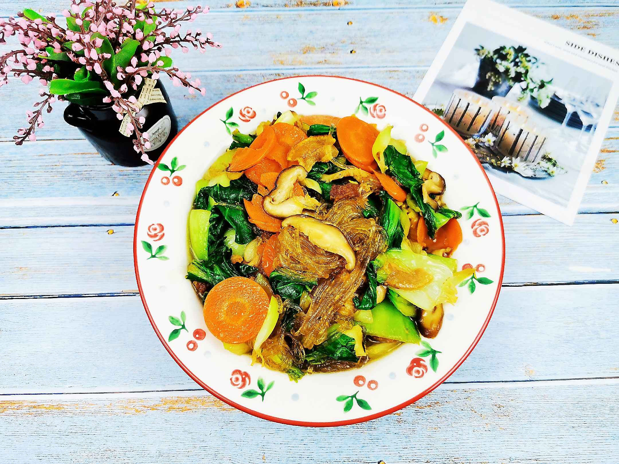 油菜炒粉絲的做法-咸鮮味炒菜譜