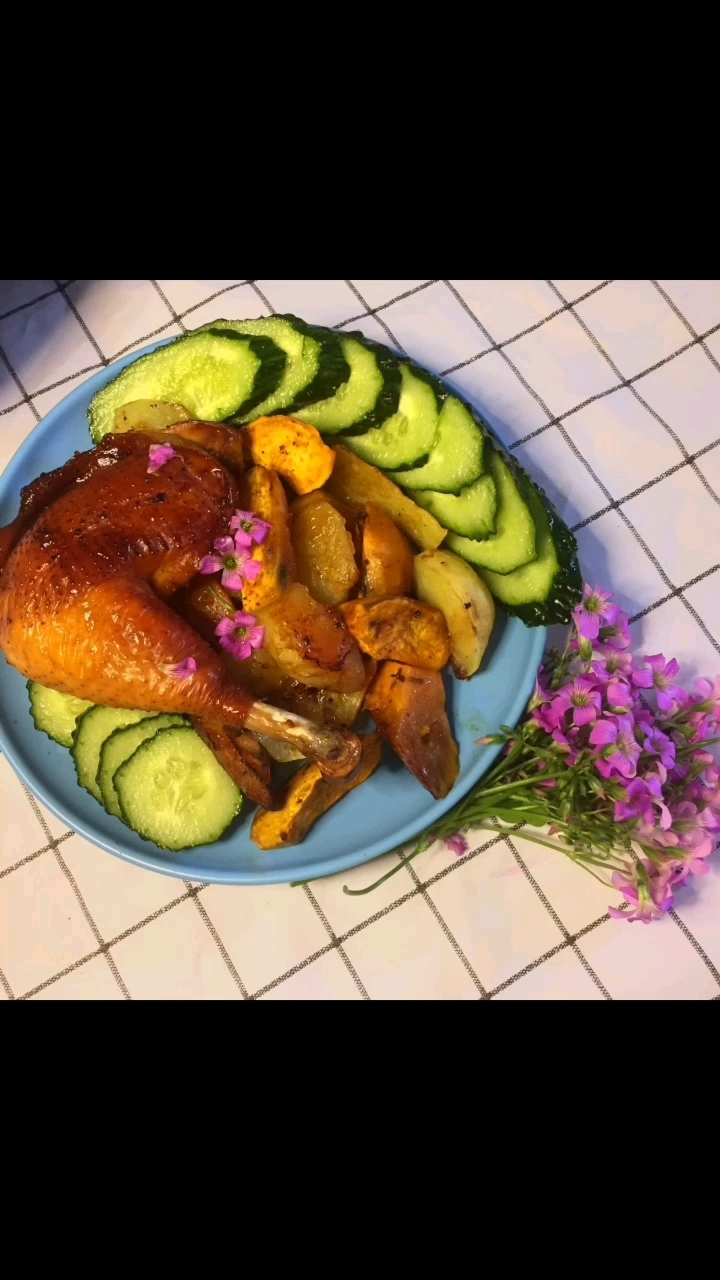 快手烤箱菜集合之烤脆皮雞腿（含薯塊）的做法-家常味烤菜譜