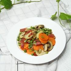 白蘑菇豌豆炒培根的做法-咸鮮味燒菜譜