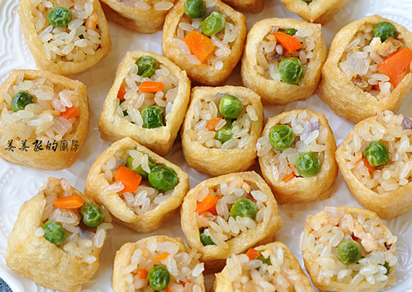 七彩糯米飯蒸塞油豆腐的做法-家常味蒸菜譜