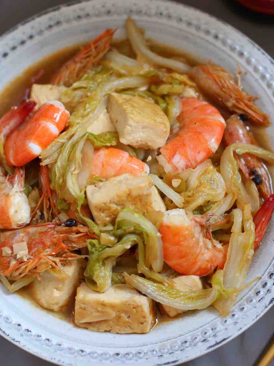 白菜鮮蝦豆腐煲的做法-家常味燉菜譜
