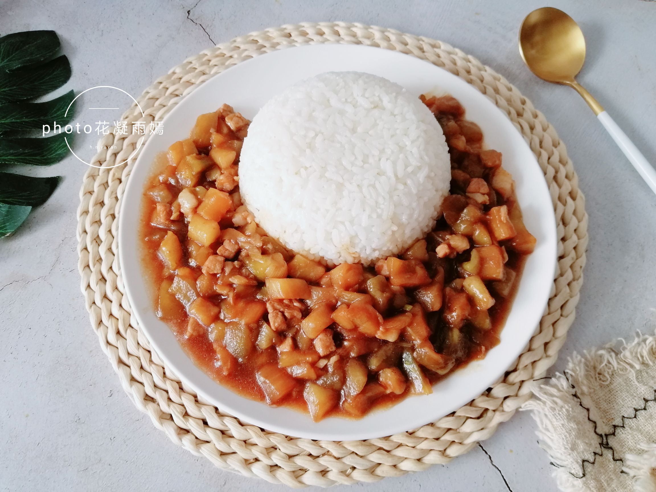 茄子肉丁蓋澆飯的做法-家常味炒菜譜